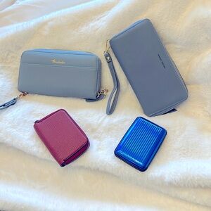 New set of 4 wallet and card holders. Blues and red. Measurements in photos